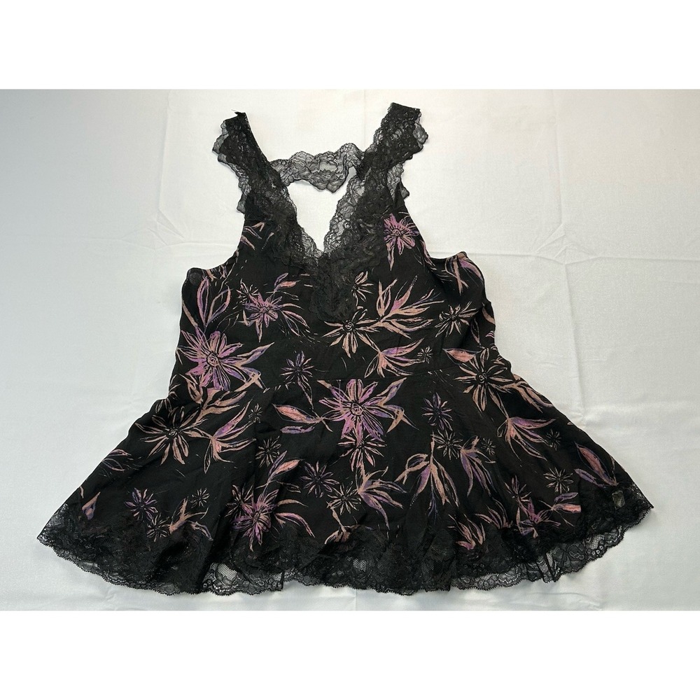 Free People Boho Floral Lace Tank Top Medium Babydoll Festival Cottagecore Flowy